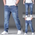 thumbnail image 1 of Tqyyweavej Men's Relaxed Fit Jeans Oversized Ripped Stretch Drawstring Cargo Denim Pants Open Bottom Casual Everyday Jeans with Pockets, 1 of 10