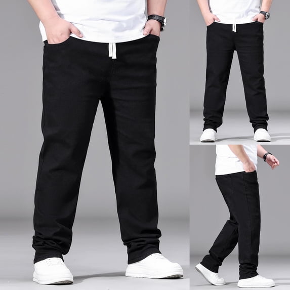 Tqyyweavej Men's Relaxed Fit Jeans Oversized Stretch Drawstring Cargo Denim Pants Open Bottom Casual Everyday Jeans with Pockets