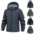 thumbnail image 1 of Tqyyweavej Men's Softshell Jacket Waterproof Windproof Fleece Lined Windbreaker Insulated Solid Color Hooded Rain Coat with Multi Zip Pockets, 1 of 10