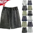 thumbnail image 1 of Tqyyweavej Men's Wash Denim Shorts Cotton Drawstring Wide Leg Jean Shorts Pull-On Straight Leg Solid Color Denim Shorts with Pockets, 1 of 5