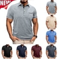 thumbnail image 1 of Tqyyweavej Mens Halter Shirts Short Sleeve Lapel Collar Solid Color Tshirts Quarter Botton Baggy Tees Tops with Pocket Size S to 3XL, 1 of 8