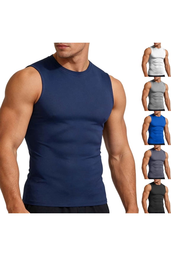 Mens Ice Silk Compression Shirts Quick Dry Solid Color Crewneck Muscle Shirts Sleeveless Stretch Tops Size S to 2XL