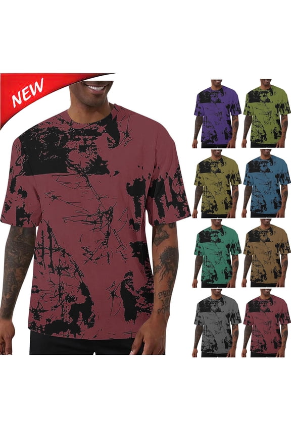 Mens Plus Size Hipster Hiphop T-Shirts Longline Print Crewneck Shirts Oversized Baggy Color Block Short Sleeve Tops