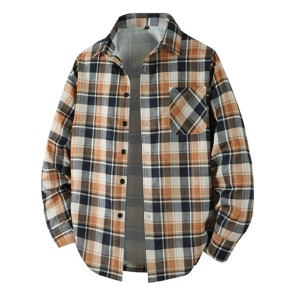 Tqyyweavej Mens Plus Size Long Sleeve Shirts Button Down Classic Casual Plaid Shirts with Pockets S-7XL