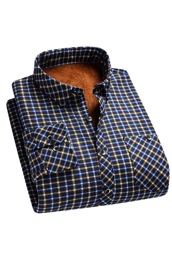 Mens Sherpa Fleece Lined Flannel Shirt Jacket Long Sleeve Button Down Casual Plaid Winter Shirts Jacket with Pocket