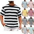 thumbnail image 1 of Tqyyweavej Mens Striped Shirts Color Block Business Casual Tshirts Workout Short Sleeve Loose Crew Neck Tees Tops Size M to 4XL, 1 of 5
