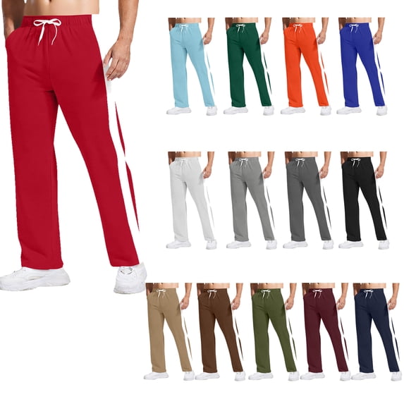 Tqyyweavej Mens Sweatpants Side Striped Straight Leg Pants with Pockets Drawstring Lounge Open-bottom Sweat Pants Joggers for Men(S-3XL)