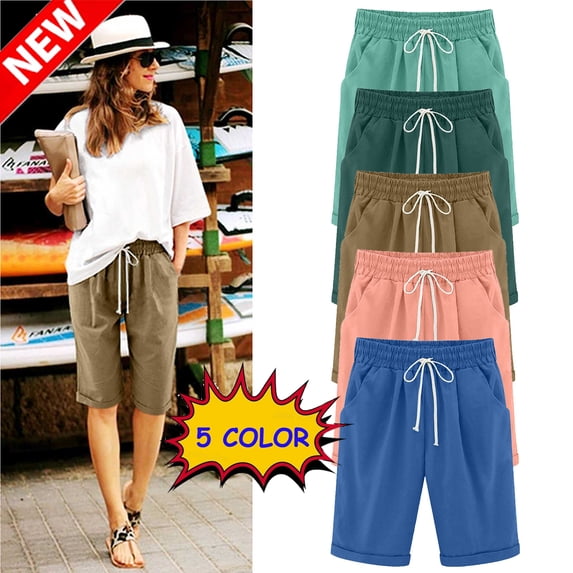 Tqyyweavej Oversized 12" Long Bermuda Shorts for Women Folded Hem Drawstring Workout Shorts Straight Leg Solid Color Shorts with Pockets