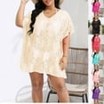 thumbnail image 1 of Tqyyweavej Plus Size Beach Cover Up for Women Lace Sheer Short Sleeve Dresses Solid Color Loose V Neck Bathing Suit Coverups XL-4XL, 1 of 5