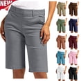 thumbnail image 1 of Tqyyweavej Plus Size Bermuda Shorts for Women 12" Knee Length Oversized Solid Color Dressy Pull-On Straight Leg Shorts with Pockets, 1 of 9