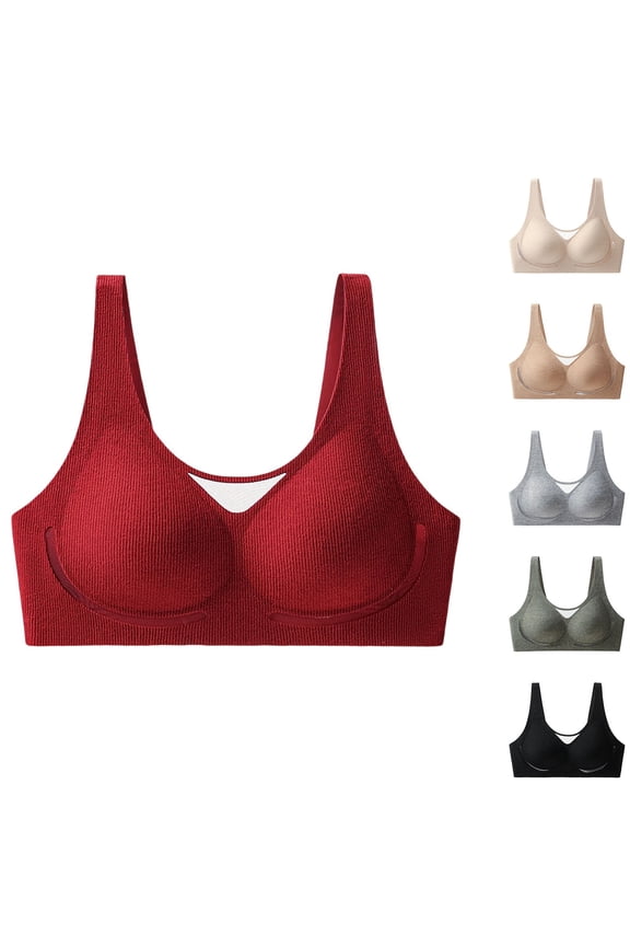 Push Up Bras for Women Ribbed No Underwire Seamless Bras Full Coverage Lightly Lined T-Shirt Bras Size M to 2XL
