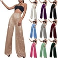 thumbnail image 1 of Tqyyweavej Sequin Pants for Women High Rise Sparkly Glitter Baggy Ribbed Trousers Wide Leg Solid Color Lounge Pants Size S to 3XL, 1 of 6