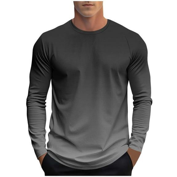 Tqyyweavej Shirts for Men Long Sleeve Casual Loose Fit Gradient Color Print Crewneck Sweatshirt Lightweight Gym Workout Pullover Top S-4XL