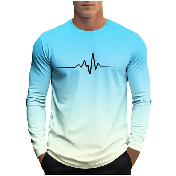 Tqyyweavej Shirts for Men Long Sleeve Casual Loose Gradient Color Print Crewneck Sweatshirt Lightweight Gym Workout Pullover Top S-4XL