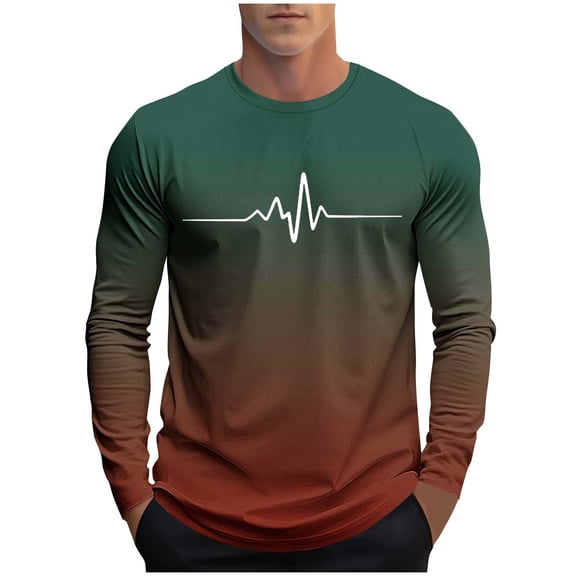 Tqyyweavej Shirts for Men Long Sleeve Casual Loose Gradient Color Print Crewneck Sweatshirt Lightweight Gym Workout Pullover Top S-4XL
