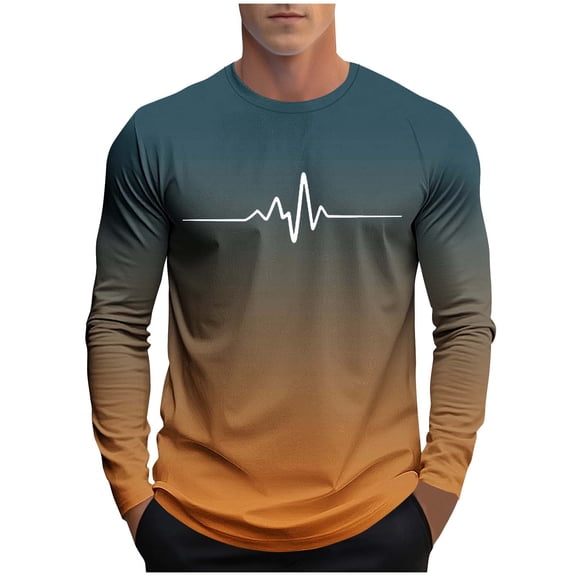 Tqyyweavej Shirts for Men Long Sleeve Casual Loose Gradient Color Print Crewneck Sweatshirt Lightweight Gym Workout Pullover Top S-4XL