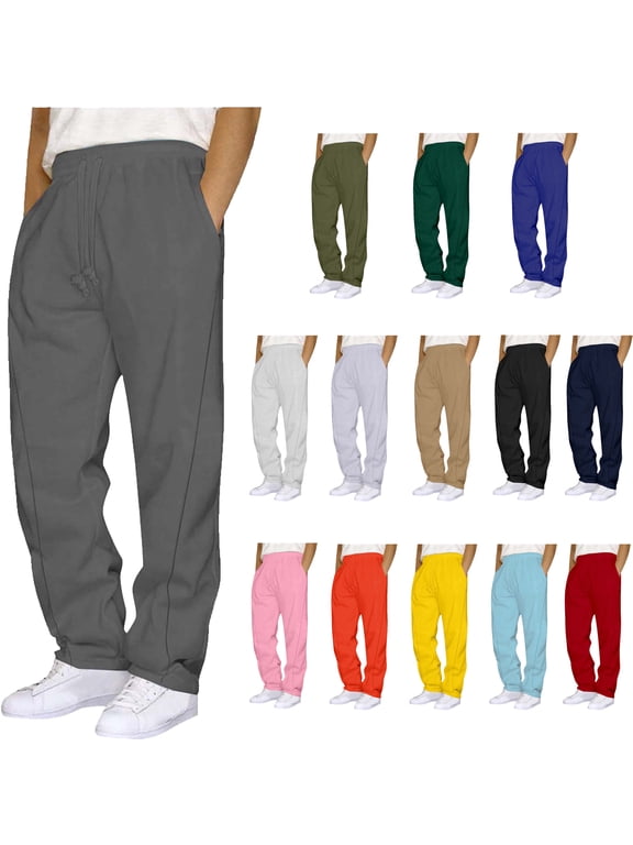 Sweatpants for Men Wide leg Open-bottom Pants with Pockets Active Tech Drawstring Joggers Pants for Men(S-3XL)