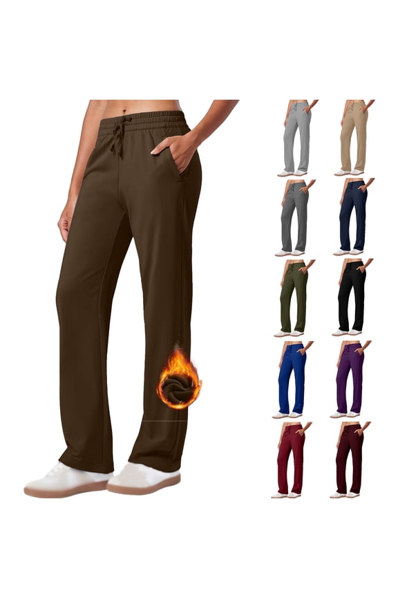 Sweatpants for Women Fleece Straight Leg Casual Pants Drawstring Open Bottom Trousers with Pockets Gifts for Women