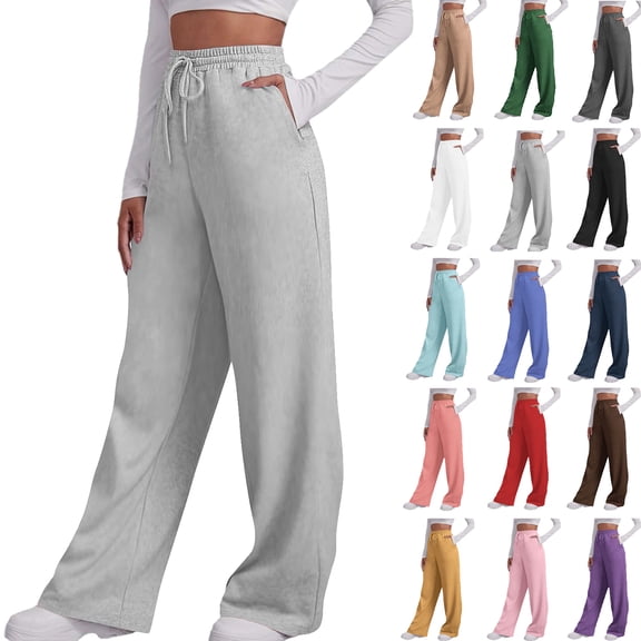 Tqyyweavej Sweatpants for Women Straight Leg Drawstring Casual Pants Workout Joggers Trousers with Pockets Size S to 2XL