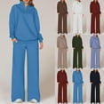 thumbnail image 1 of Tqyyweavej Sweatsuits Women 2 Piece Outfit Hooded Long Sleeve Quarter Zipper Sweatshirt Solid Color Straight Wide Leg Sweatpants with Pockets, 1 of 5