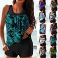 thumbnail image 1 of Tqyyweavej Tankini Swim Suits for Women Print Color Block Scoop Neck Bathing Suits Tops Tummy Control High Rise Summer Swimwear Shorts, 1 of 7