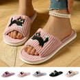 thumbnail image 1 of Tqyyweavej Terry Cloth Open Toe Slippers for Women Memory Foam Slip On Warm House Slippers Embroidered Comfy Soft Indoor Outdoor Shoes, 1 of 10