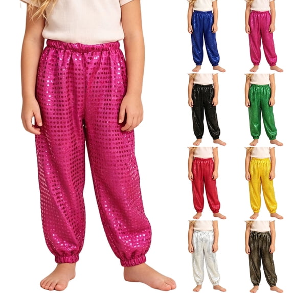 Tqyyweavej Toddler Boys Girls Sequin Pants Straight Leg Shiny Pants Versatile Glitter Elastic Waisted Solid Color Joggers for Party 2-10Y