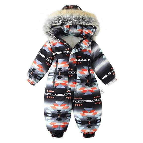 Tqyyweavej Toddler Snowsuit Baby Boys Girls One Piece Winter Outfit Infant Ski Suit Thick Fleece Coat Hoodies Warm Jumpsuit 24M-5T