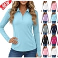 thumbnail image 1 of Tqyyweavej UPF 50+ SPF Long Sleeve Shirts for Women Quarter Zip Lapel Collar Rash Guard Slim Sun Protection Workout Tops for Hiking, 1 of 7