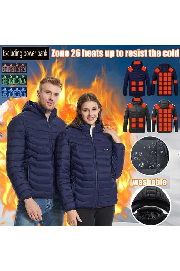 Tqyyweavej Unisex Heated Jacket USB Electric Winter Coats for Men with 26 Heating Zones & 4 Heating Levels (Battery Pack Not Included)