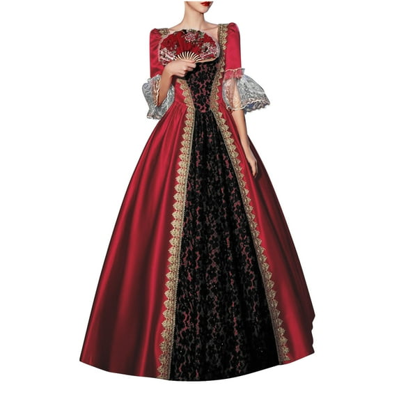 Tqyyweavej Victorian Dress for Women Medieval Renaissance Dresses 3/4 Sleeve Vintage Queen Wedding Evening Ball Gowns Halloween Costume