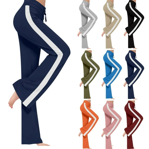 Tqyyweavej Wide Leg Yoga Pants for Women Drawstring Side Stripe Athletic Trousers Color Block Loose Casual Yoga Pants Size S-3XL