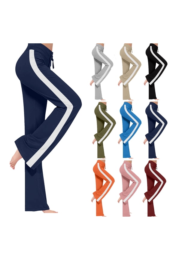 Wide Leg Yoga Pants for Women Drawstring Side Stripe Athletic Trousers Color Block Loose Casual Yoga Pants Size S-3XL