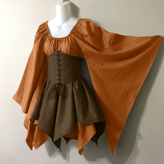 Tqyyweavej Women Renaissance Dress Peasant Medieval Dress Wide Long Sleeve Square Neck Halloween Costumes for Women