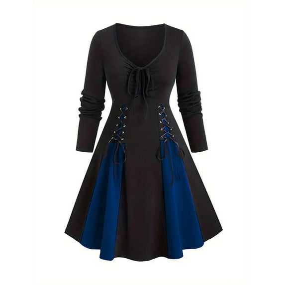 Tqyyweavej Women Renaissance Vintage Dresses Medieval Witch Long Maxi Dress Cosplay Halloween Costume for Women