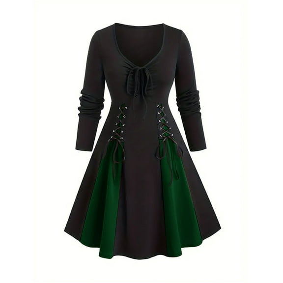 Tqyyweavej Women Renaissance Vintage Dresses Medieval Witch Long Maxi Dress Cosplay Halloween Costume for Women