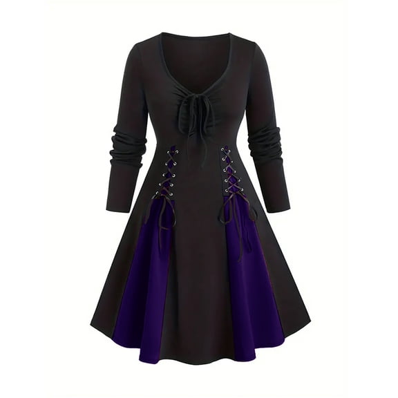 Tqyyweavej Women Renaissance Vintage Dresses Medieval Witch Long Maxi Dress Cosplay Halloween Costume for Women