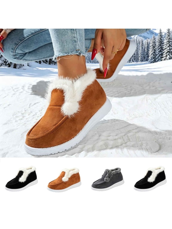 Women Winter Snow Boots Waterproof Slip On Warm Fashion Mini Booties Non Slip Outdoor Faux Suede Ankle Short Boot with Fleece Lined