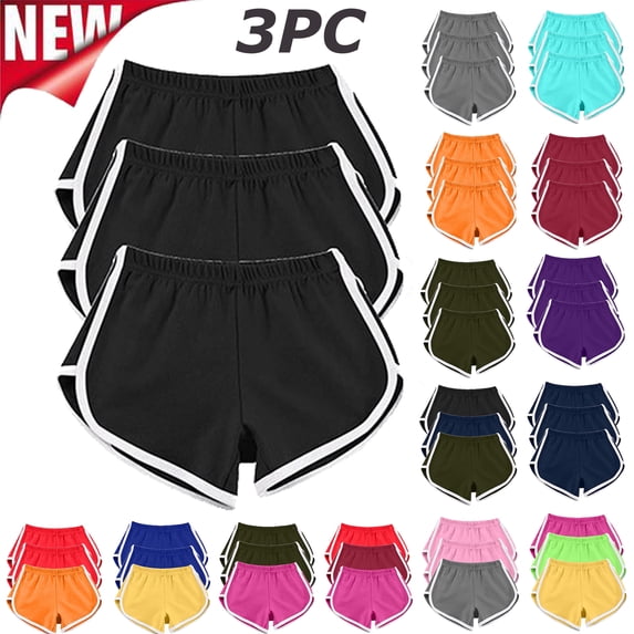 Tqyyweavej Women's 3 Pack Running Shorts Pull-On Elastic Rise Athletic Yoga Shorts Side Stripe Color Block Casual Micro Shorts
