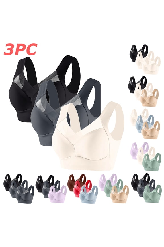 Women's 3 Pack Sports Bras Sheer Full Coverage Side Smoothing Wireless Bras Lightly Lined Breathable Everyday Bras L-6XL