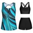 thumbnail image 1 of Tqyyweavej Women's 3 Piece Tankini Swimsuits Crisscross Square Neck Black Swimwear Crop Tops and Print Color Block Tops Coverups with Black Swim Board Shorts, 1 of 2