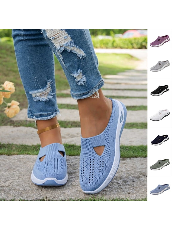 Women's Arch Support Clogs Oversized Mesh Slip On Closed Toe Mules Cutout Breathable Wedge Sandals for Women Size 36 to 43