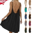 thumbnail image 1 of Tqyyweavej Women's Backless Cami Dress Spaghetti Strap Solid Color Beach Dress Sleeveless Summer Dresses for Women with Back Tie S-3XL, 1 of 7
