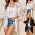 thumbnail image 1 of Tqyyweavej Women's Bathing Suit Crochet Coverups Coats 3/4 Length Sleeve Hollow Out Beach Cover Up Solid Color Loose Swimsuit Coverup for Women, 1 of 6