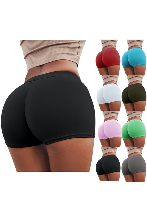 Women's Booty Shorts High Waisted Tummy Control Seamless Micro Shorts Elastic Rise Solid Color Tight Yoga Shorts Leggings for Women