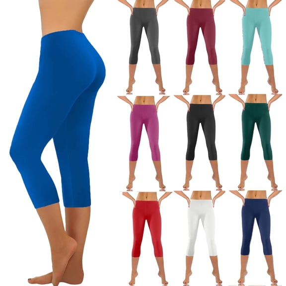 Tqyyweavej Women's Capri Leggings Elastic Waist Tummy Control Stretchy Casual Pants High Rise Solid Color Yoga Pants for Gym Workout