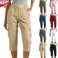 thumbnail image 1 of Tqyyweavej Women's Cargo Capri Pants Elastic Rised Outdoor Hiking Pants Straight Leg Solid Color Casual Pants for Women S-2XL, 1 of 7