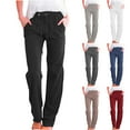 thumbnail image 1 of Tqyyweavej Women's Cotton Linen Trousers Drawstring Loose Solid Color Palazzo Pants Straight Leg Pull-On Casual Wide Leg Pants with Pockets, 1 of 6