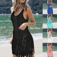 thumbnail image 1 of Tqyyweavej Women's Crochet Swimsuit Coverup Tassels Sleeveless Bathing Suit Vest Cover Up Solid Color Slim V Neck Swim Cover Up Dresses S-3XL, 1 of 4