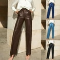 thumbnail image 1 of Tqyyweavej Women's Faux Leather Pants High Rise Vintage Straight Leg PU Trousers Solid Color Wide Leg Pants with Pockets Size XS to L, 1 of 10